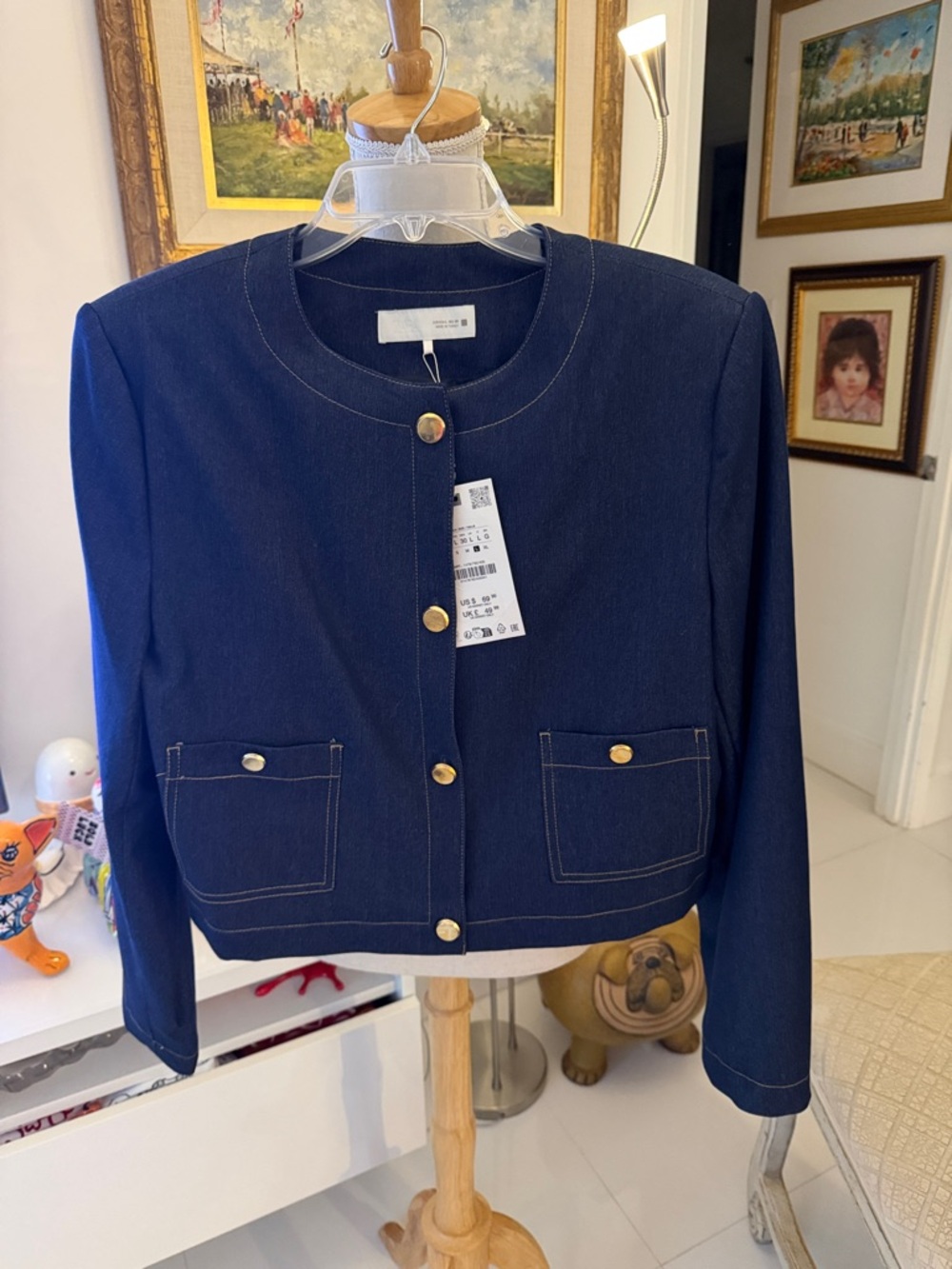 Zara Dark Navy Jacket with Contrast Stitching